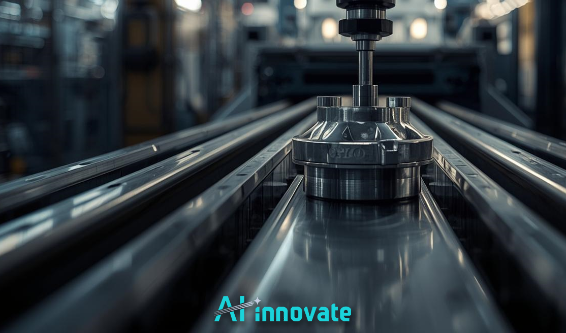Automated CNC machining process shaping a precision metal component on an industrial production line with advanced manufacturing technology