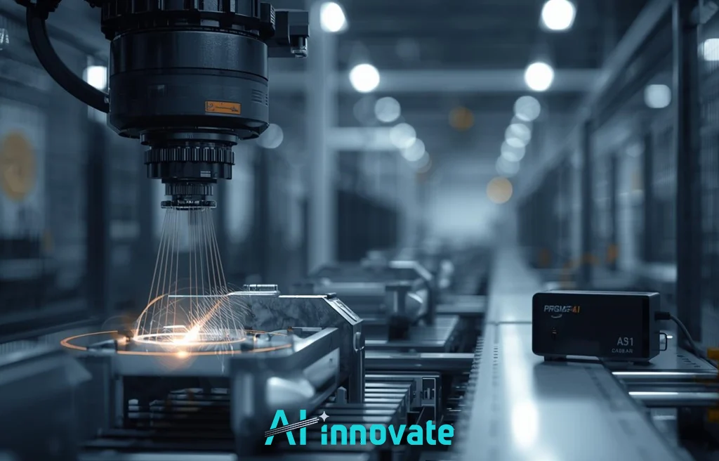 Automated laser inspection system scanning metal components on a production line, enabling high-precision defect detection in industrial manufacturing