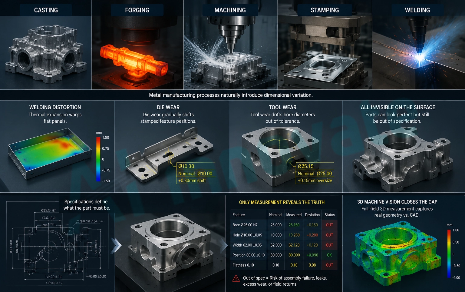 Why Metal Parts Demand Dimensional Inspection, Not Just Surface Inspection