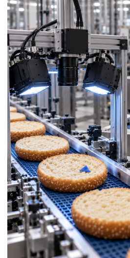 Inspection camera above bakery products