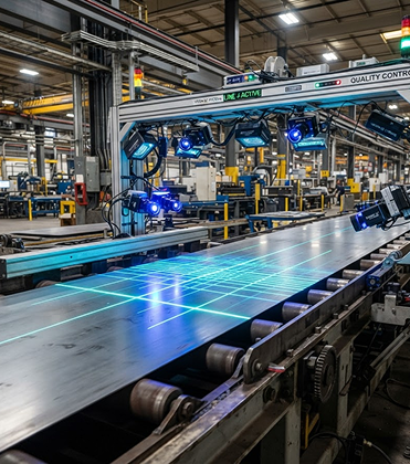 Industrial machine vision inspection of a metal production line